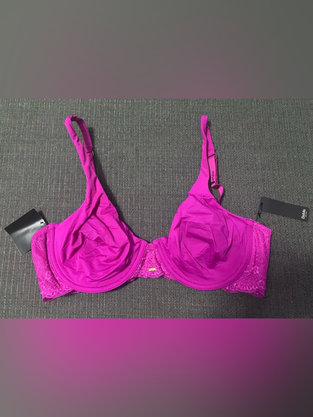 Magenta Underwire Lace-Trim Bra 38B